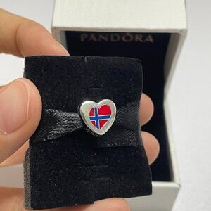 Pandora Norway Flag Heart Charm Bead